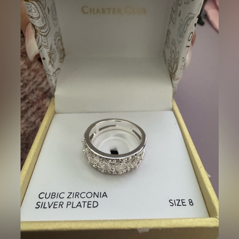 Charter Club Silver Plated Cubic Zirconia Ring size 8 - Picture 3 of 5